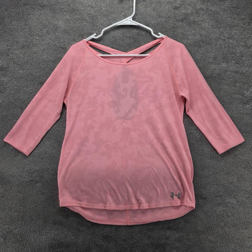 Under Armour Shirt Womens S Pink 3/4 Sleeve Pullover Breathable Lightweight